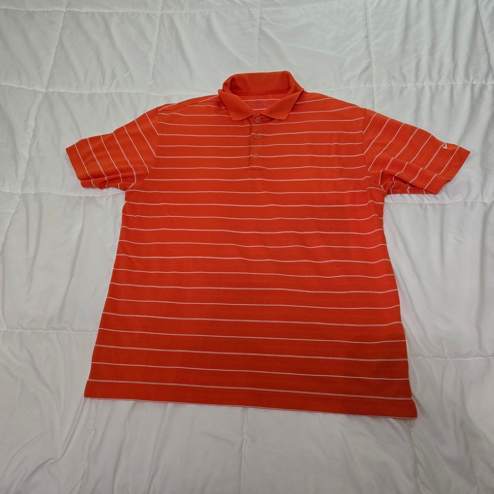 Nike Golf Mens Dri-FIT Orange Striped Short Sleeve Polo Shirt Large 358325-802